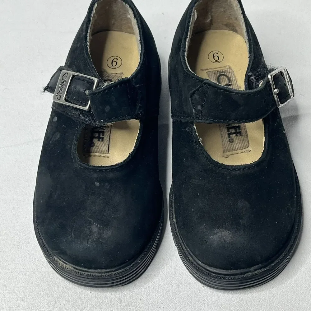 Cherokee Black Suede Mary Janes Shoes Little Girls Size 6